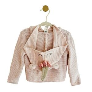 OshKosh B’Gosh Knit Cardigan W/Unicorn Floral Hood, Baby 12 MTHS - Like New